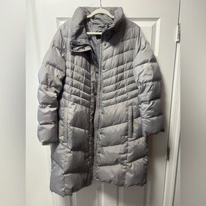 London Fog Light Gray Long Quilted Puffer Coat